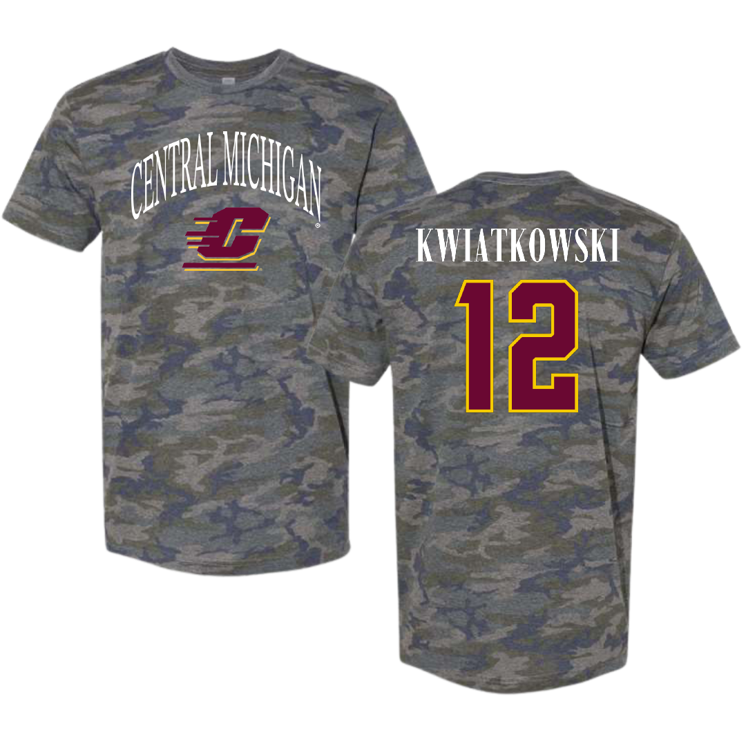Central Michigan University Football Vintage Camo Tee - #12 Jordan Kwiatkowski
