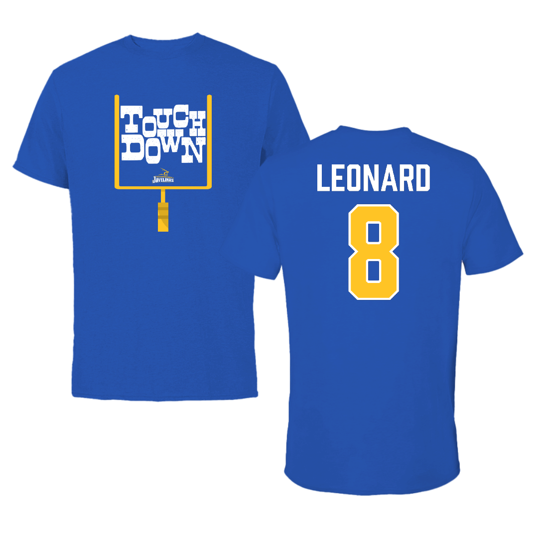 Texas A&M University-Kingsville Football Blue Touchdown Performance Tee - #8 Khalen Leonard