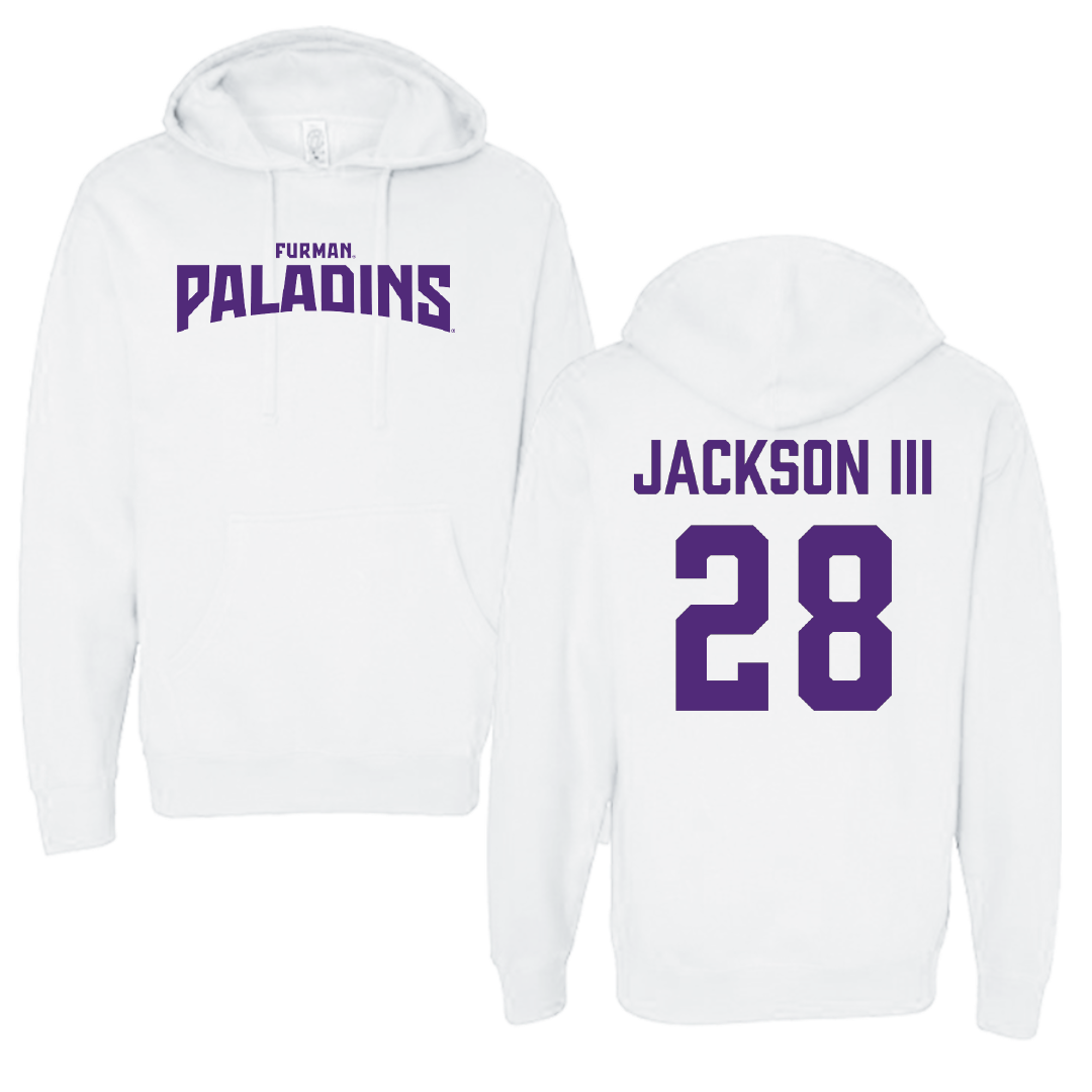 Furman University Football White Classic Hoodie - #28 Eddie Jackson III