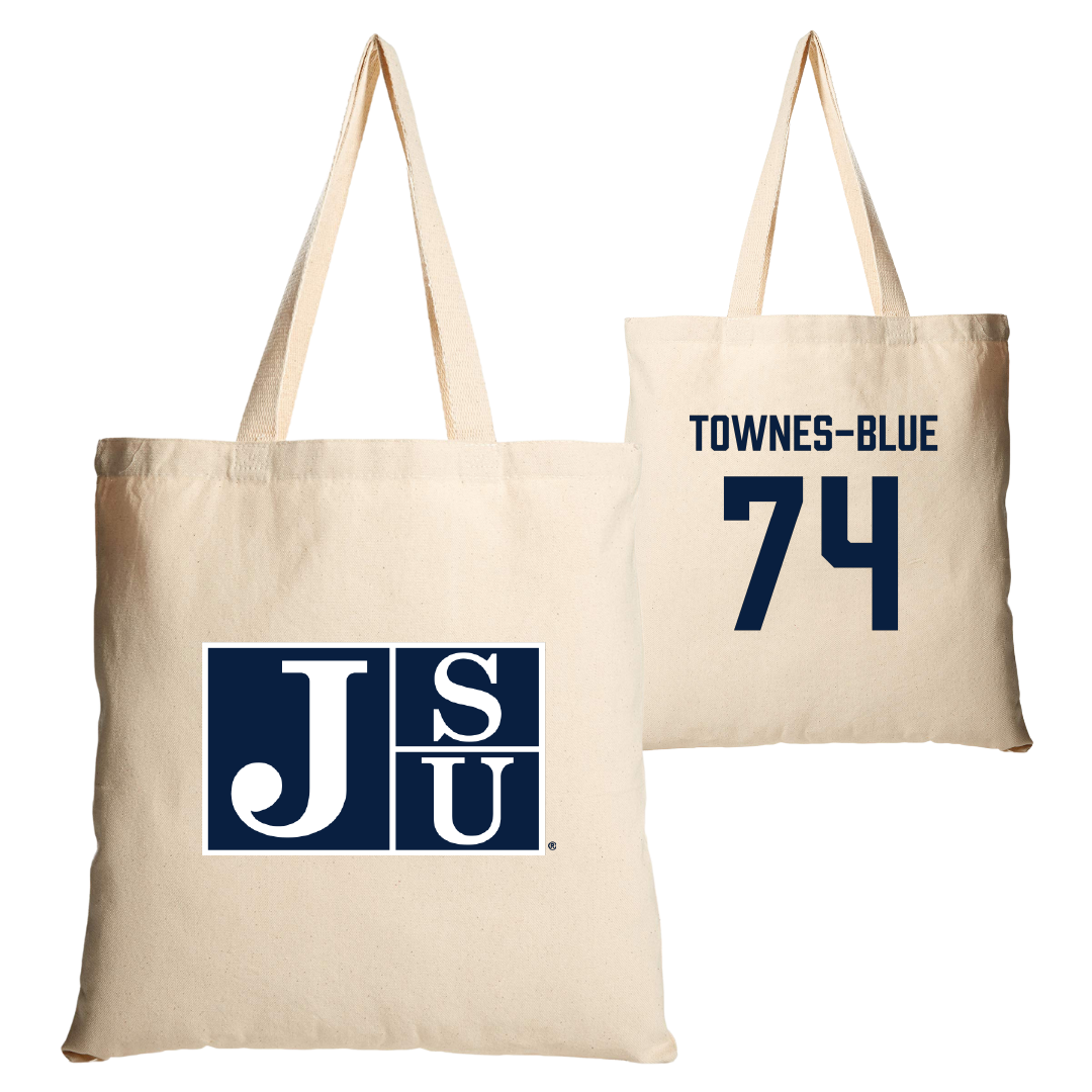 Jackson State University Football Tan Canvas Tote Bag - #74 D’Andre Townes-Blue