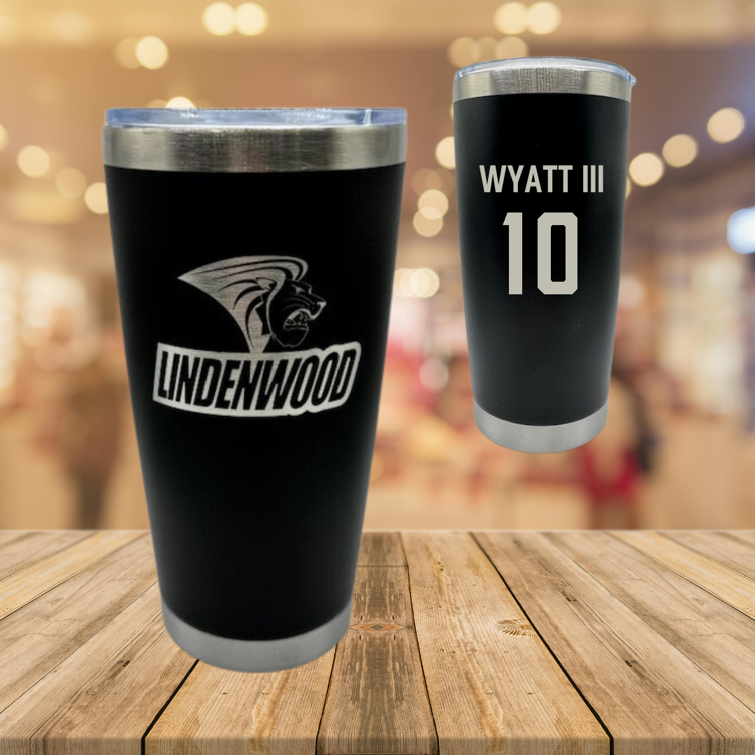 Lindenwood University Football Black Stainless Steel Tumbler - #10 Jacques Wyatt III