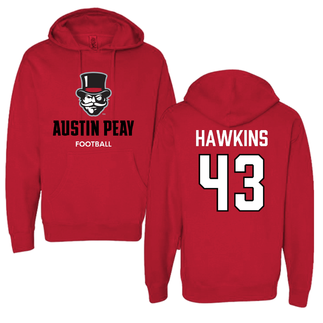 Austin Peay State University Football Red Hoodie - #43 Garrett Hawkins