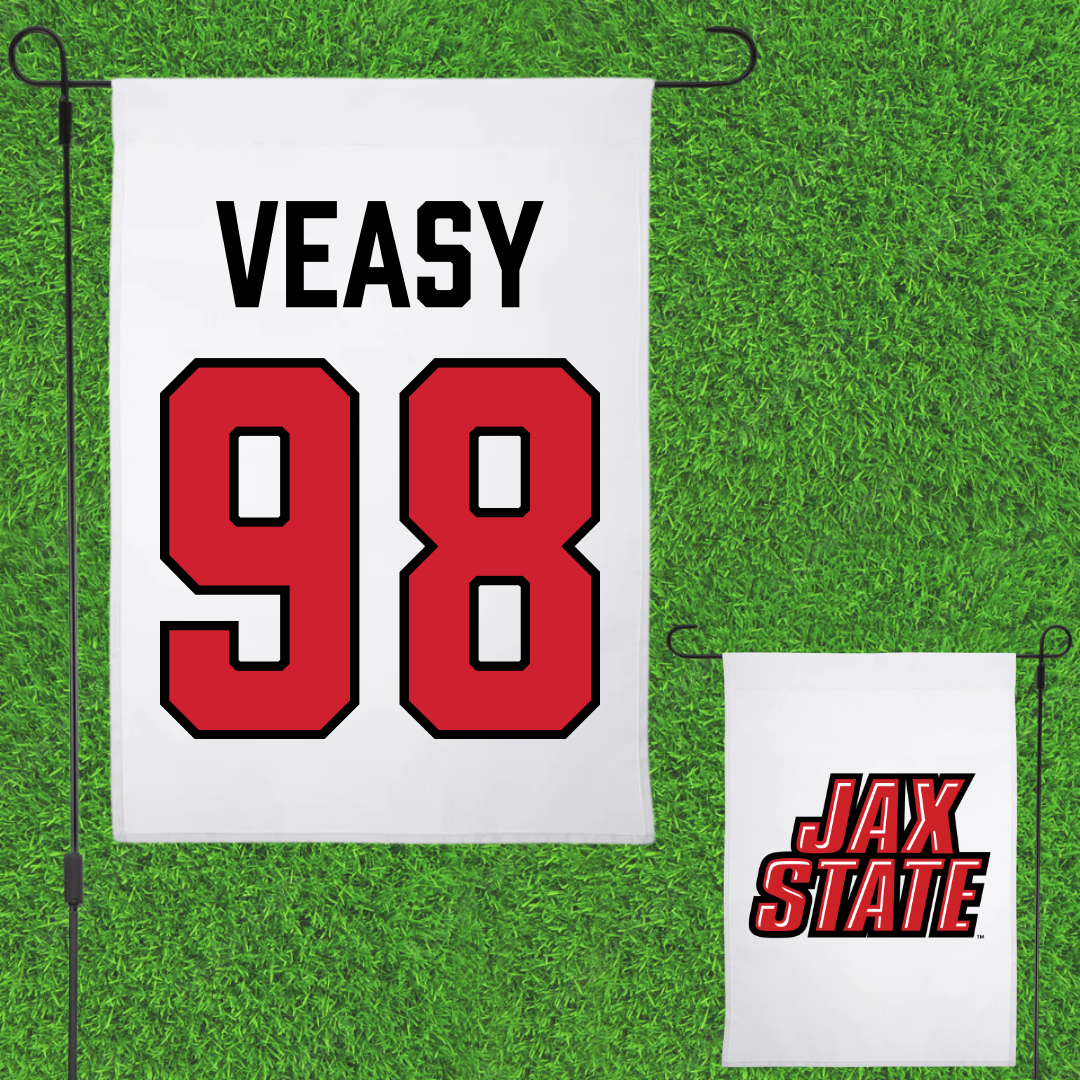 Jacksonville State University Football White Garden Flag - #98 Jackson Veasy