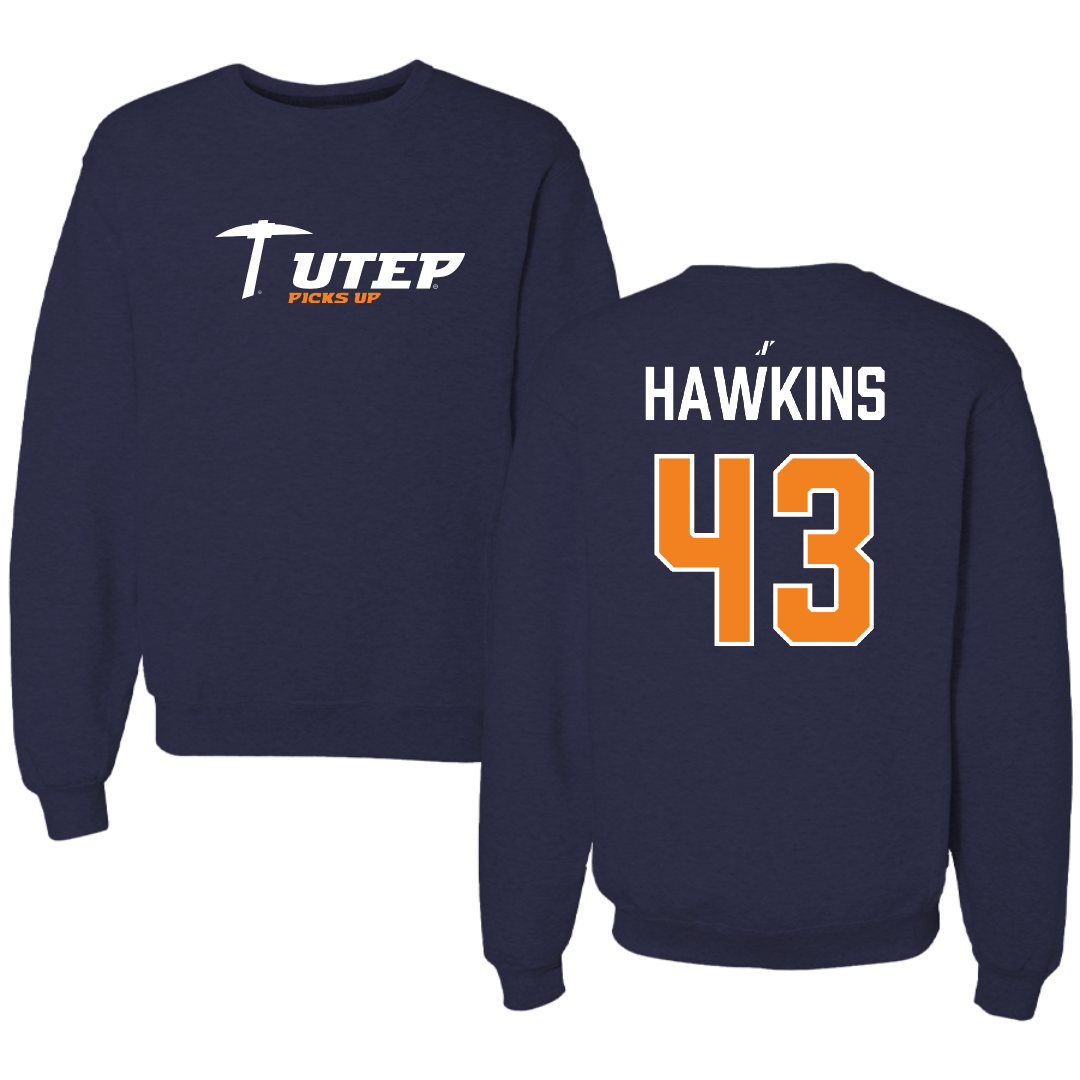University of Texas at El Paso Football Navy General Crewneck - #43 Garrett Hawkins