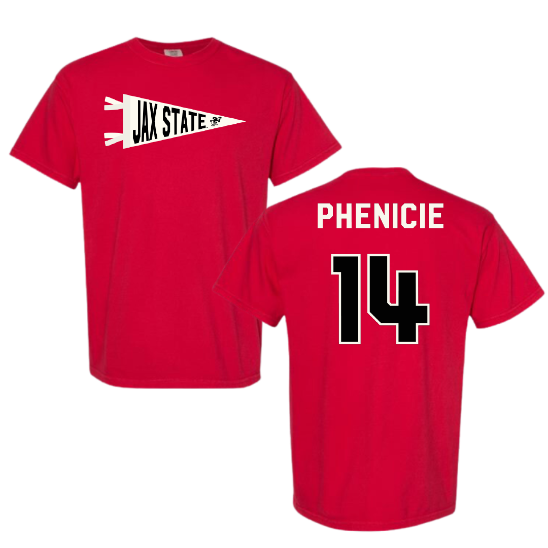 Jacksonville State University Volleyball Red Pennant Comfort Colors Tee - #14 Parker Phenicie