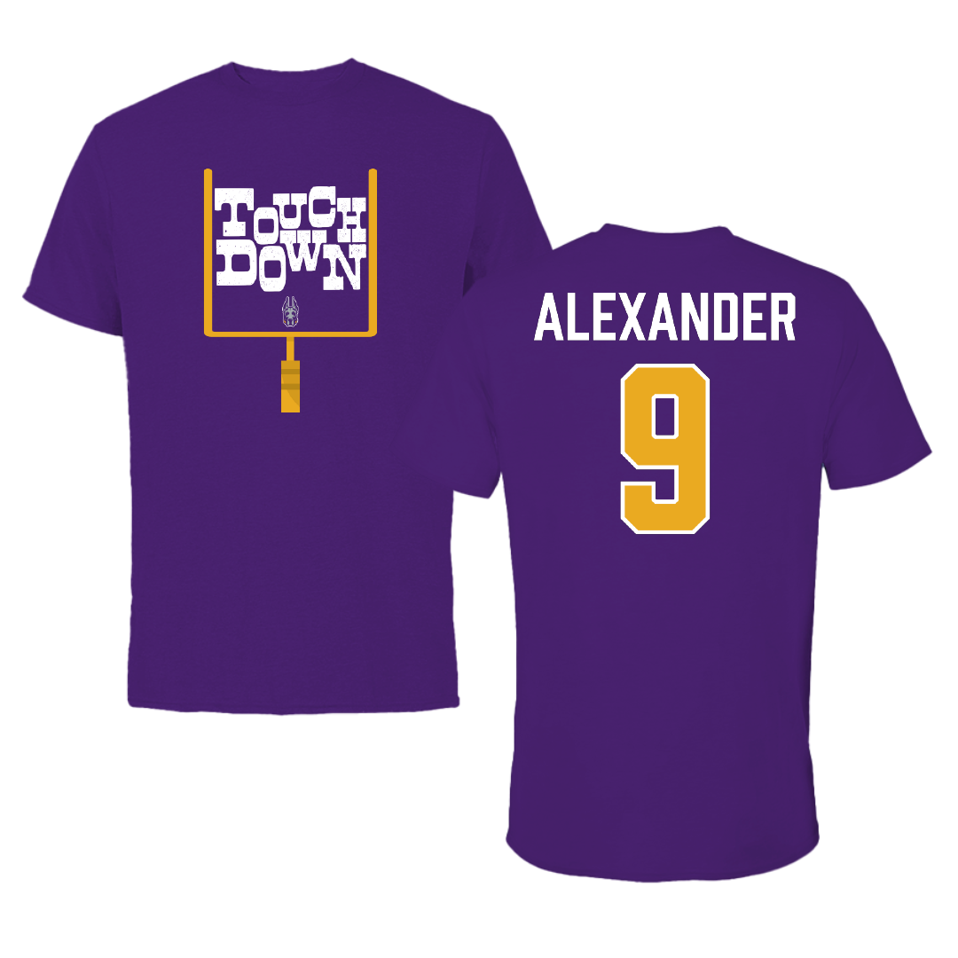 University at Albany Football Purple Touchdown Performance Tee - #9 Landon Alexander