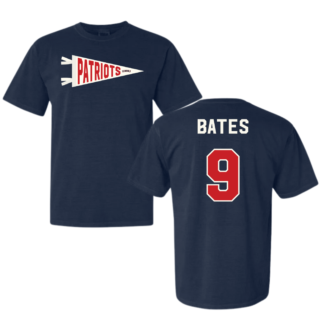 Dallas Baptist University Soccer Navy Pennant Comfort Colors Tee - #9 Emily Bates