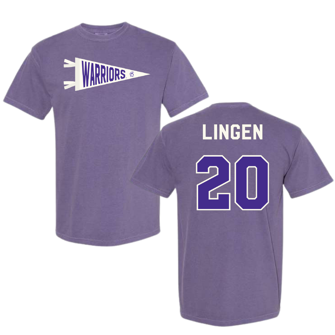 Winona State University Baseball Purple Pennant Comfort Colors Tee - #20 Drew Lingen