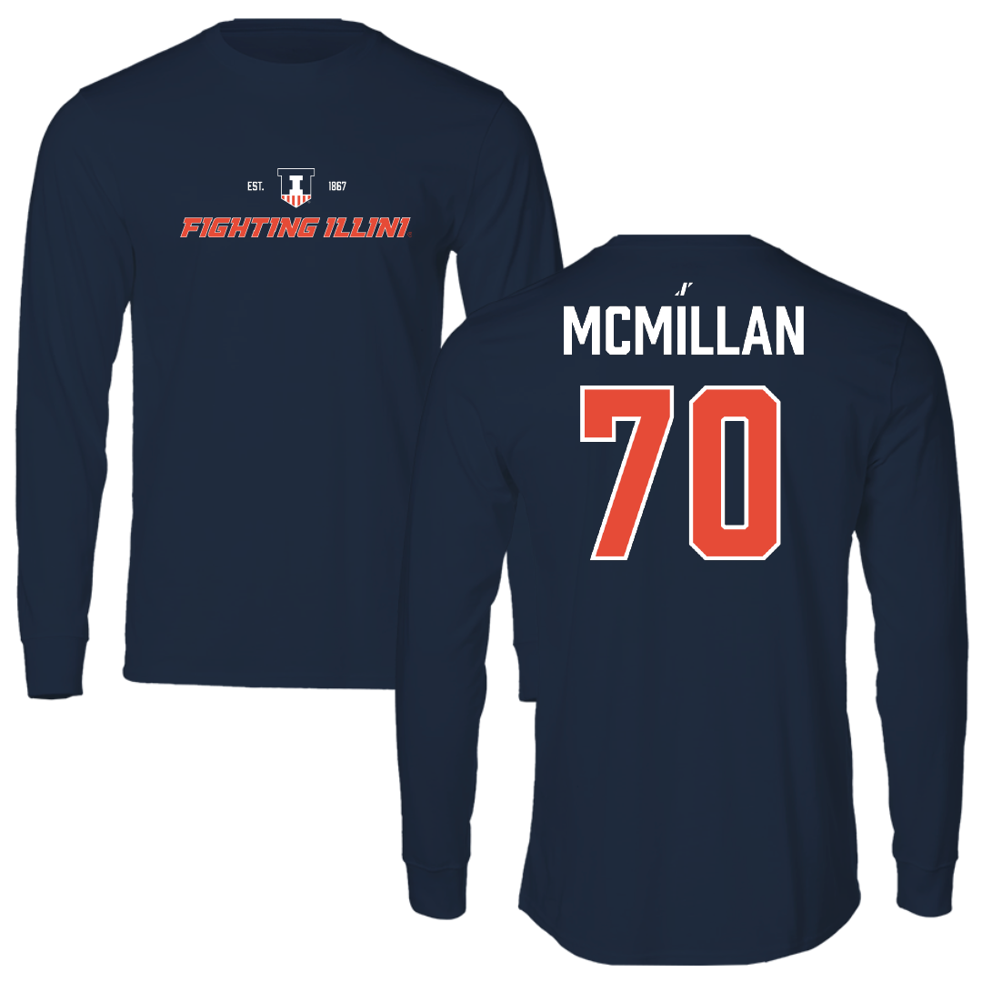 University of Illinois Football Navy General Performance Long Sleeve - #70 Tyler McMillan