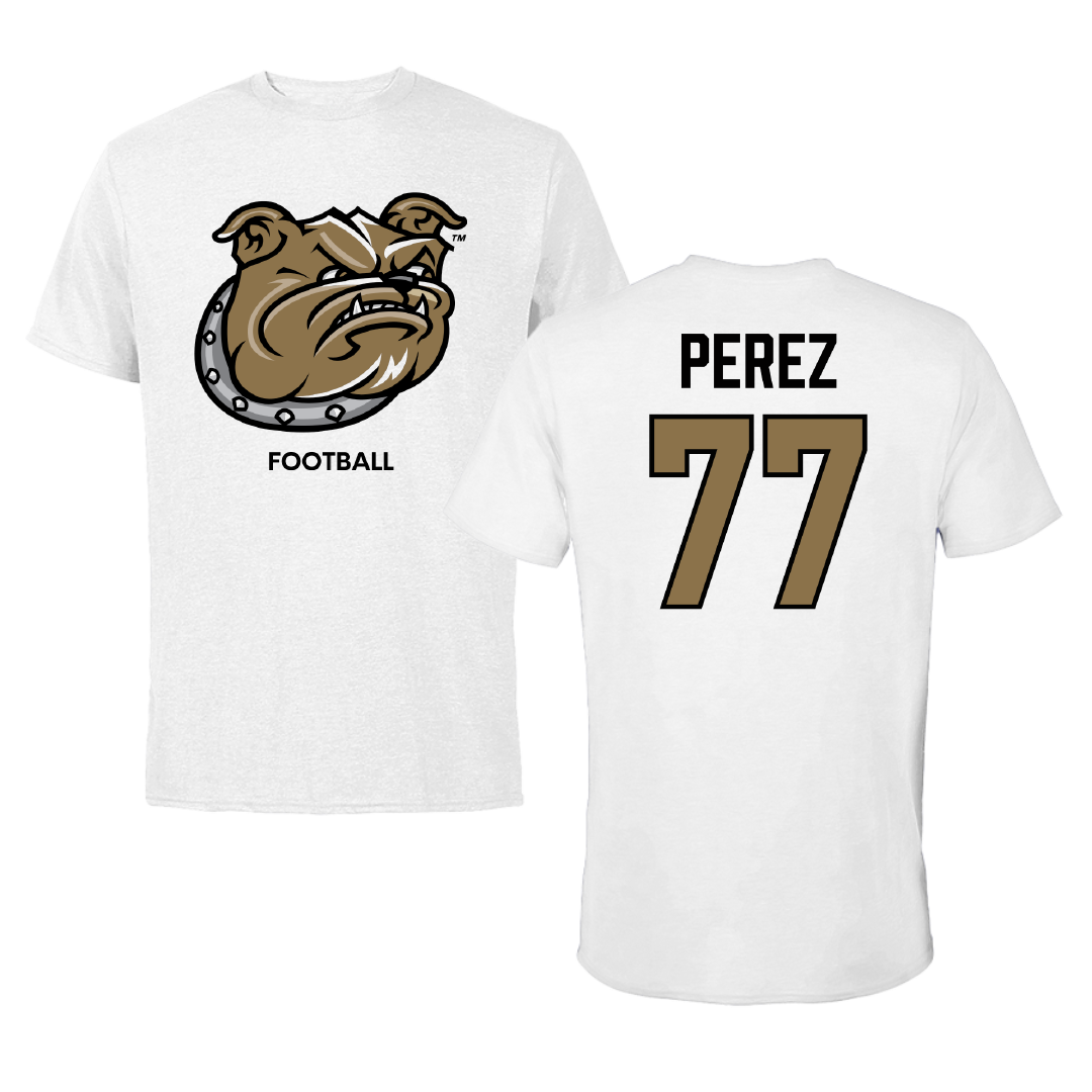 Bryant University Football White Tee - #77 Anthony Perez