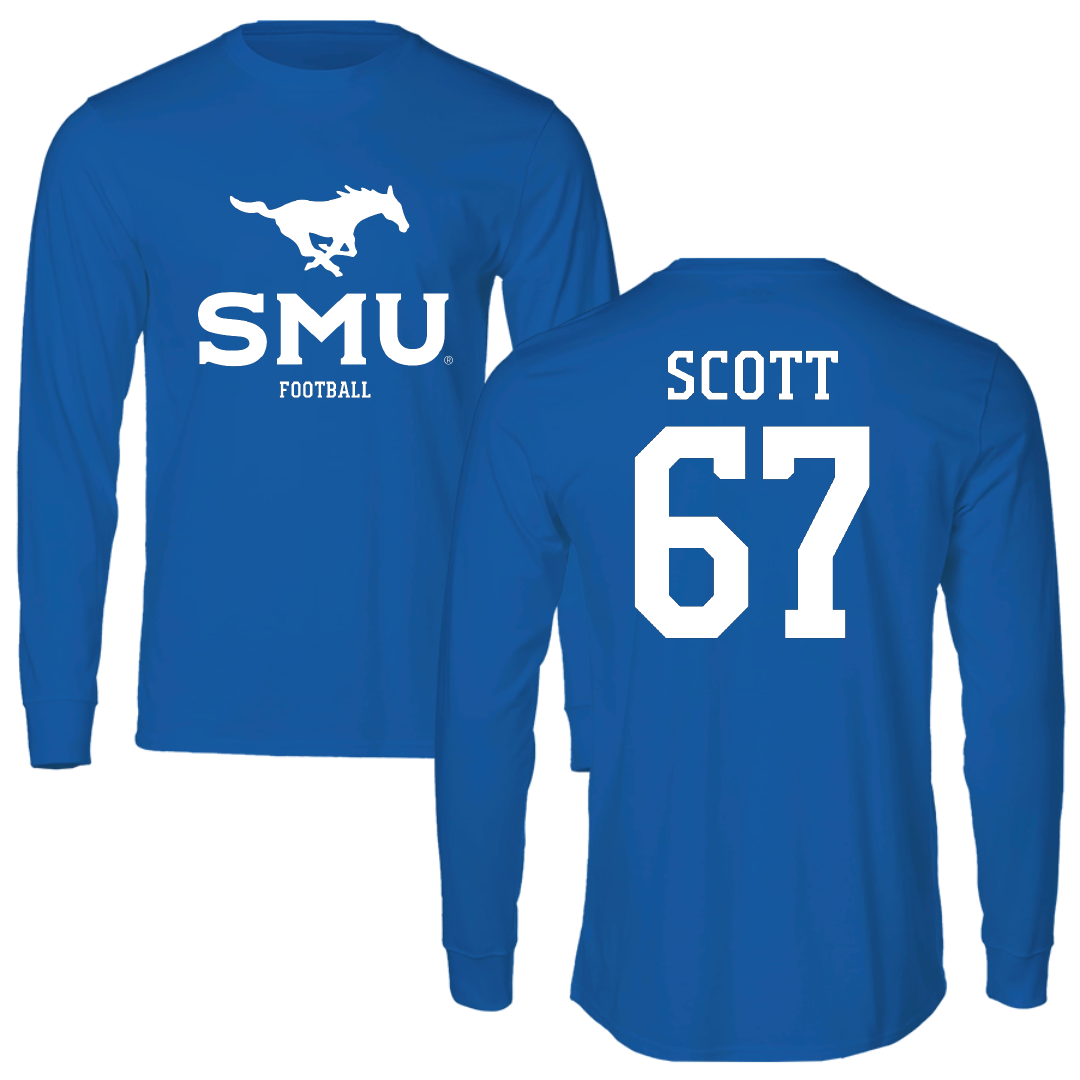 Southern Methodist University Football Blue Mascot Performance Long Sleeve - #67 Sean Scott
