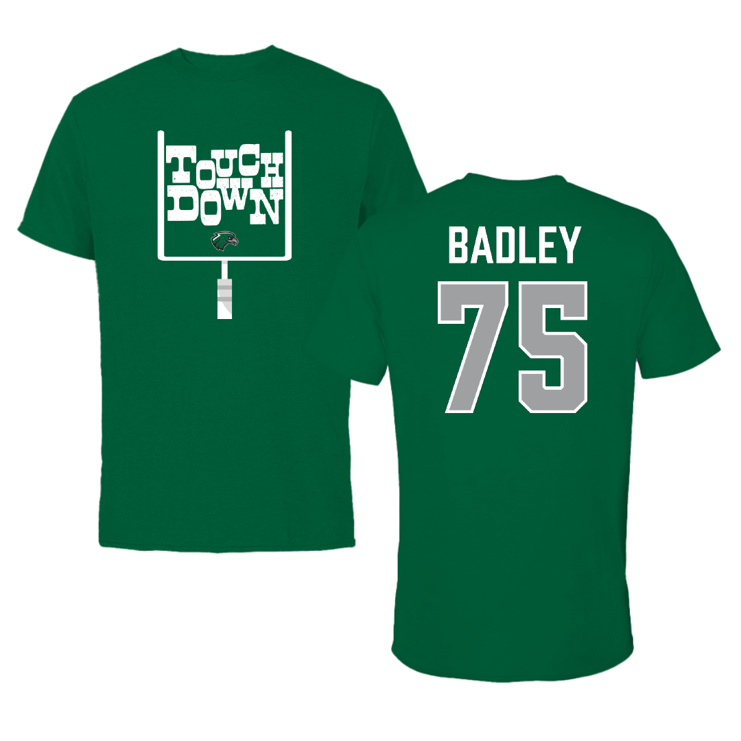 Northeastern State University Football Green Touchdown Tee - #75 Cayson Badley