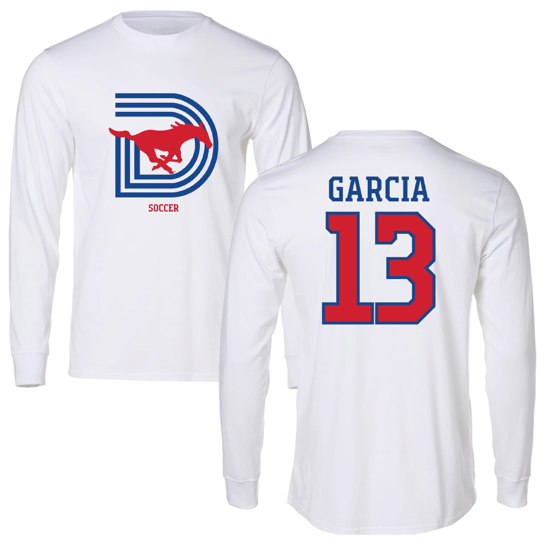 Southern Methodist University Soccer (M) White Performance Long Sleeve - #13 Richie Garcia