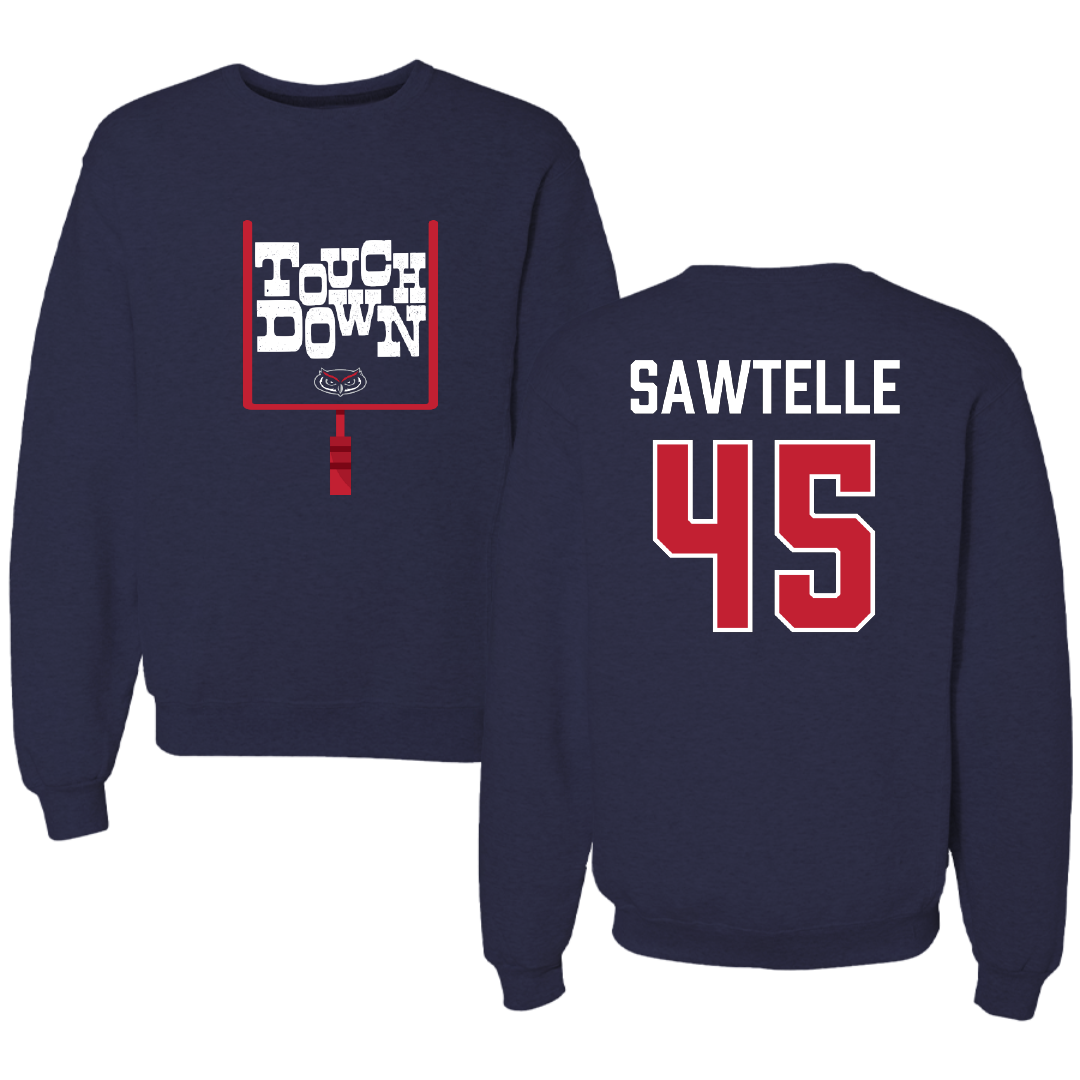 Florida Atlantic University Football Navy Touchdown Crewneck - #45 Makai Sawtelle