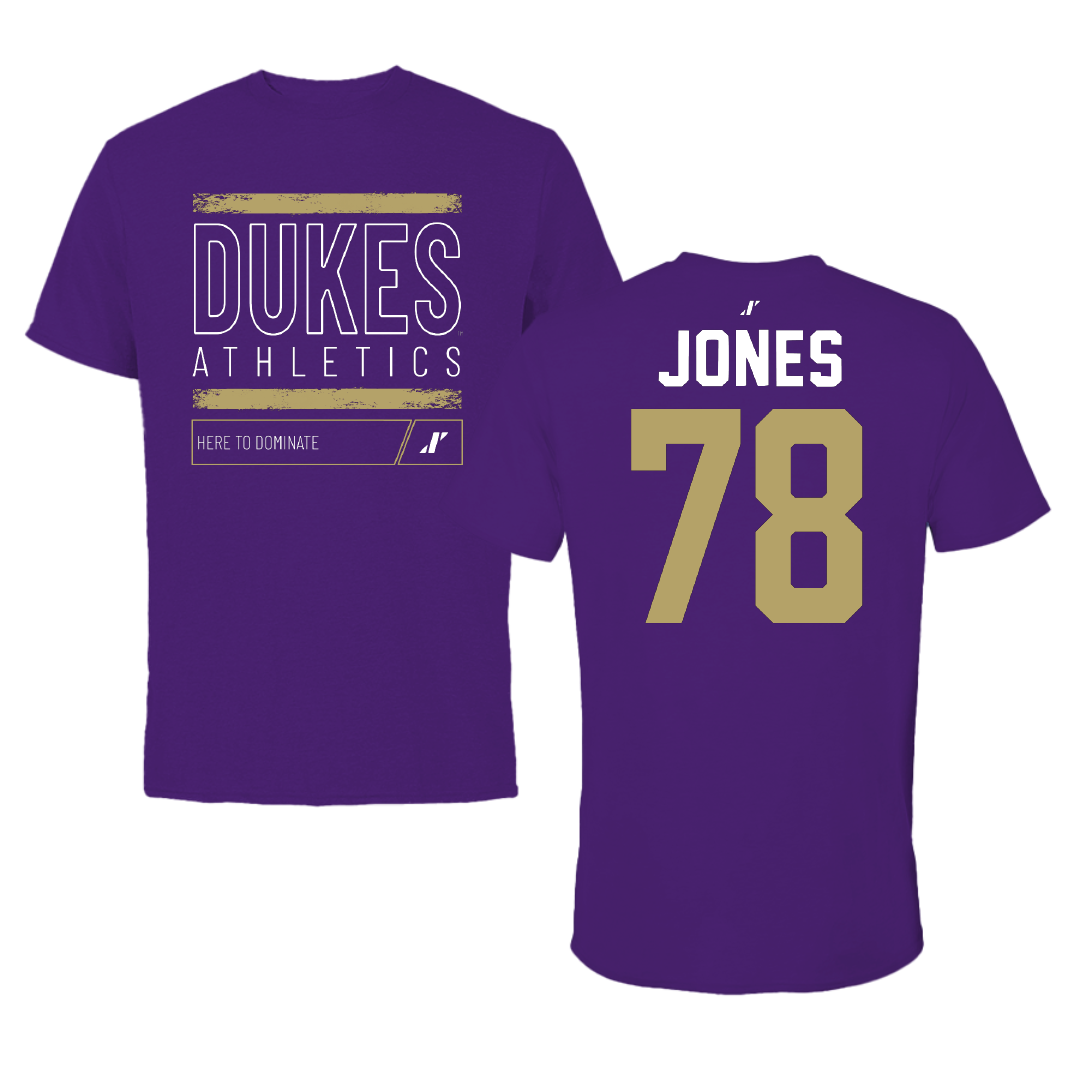 James Madison University Football Purple Dominate Performance Tee - #78 Cameron Jones