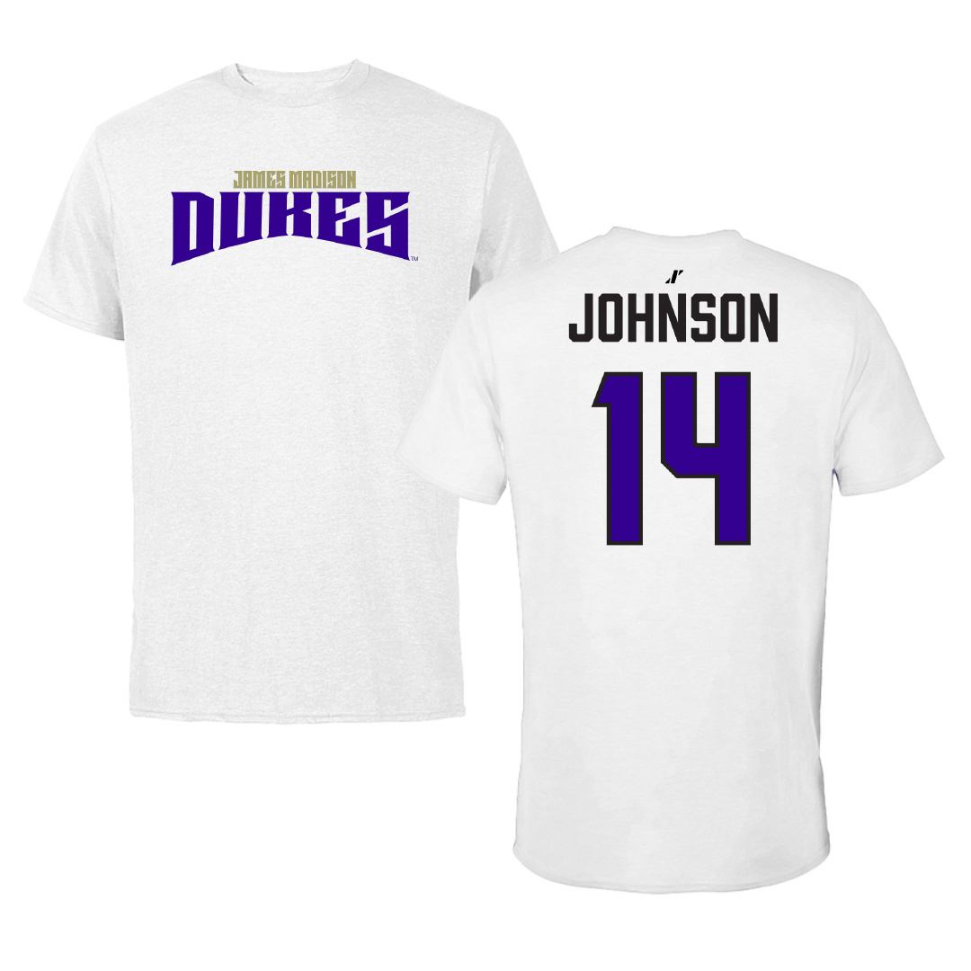 James Madison University Softball White Classic Performance Tee - #14 Taylor Johnson