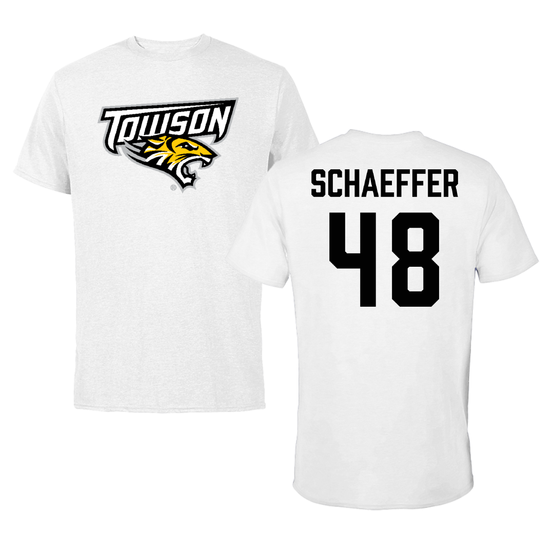 Towson University Football White Performance Tee - #48 CJ Schaeffer