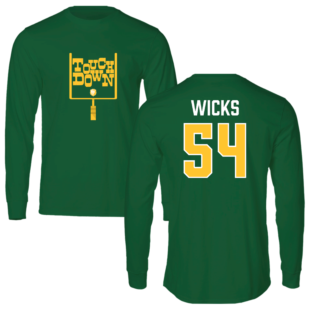 Southeastern Louisiana University Football Green Touchdown Long Sleeve - #54 Brockhim Wicks