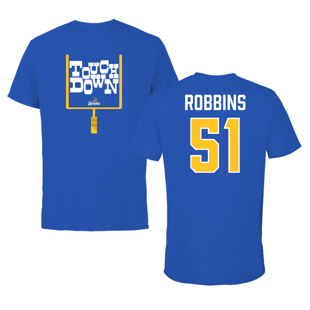 Texas A&M University-Kingsville Football Blue Touchdown Tee - #51 Tre Robbins