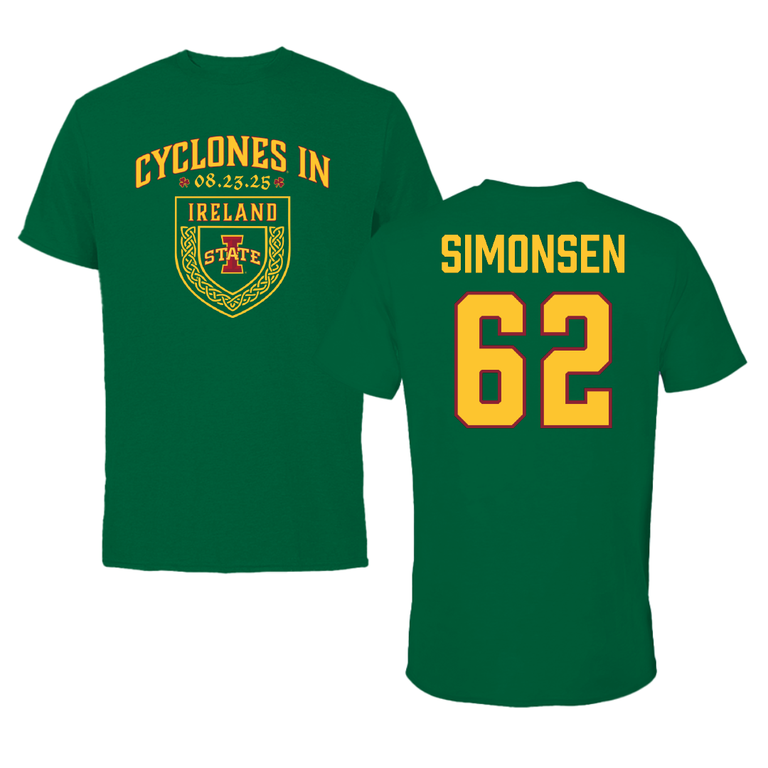 Iowa State University Football Green Cyclones in Ireland Tee - #62 Braden Simonsen