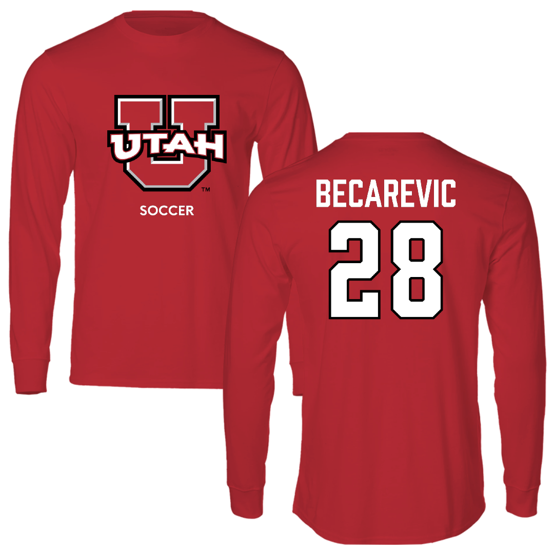 University of Utah Soccer (W) Red Utes Long Sleeve - #28 Mia Becarevic