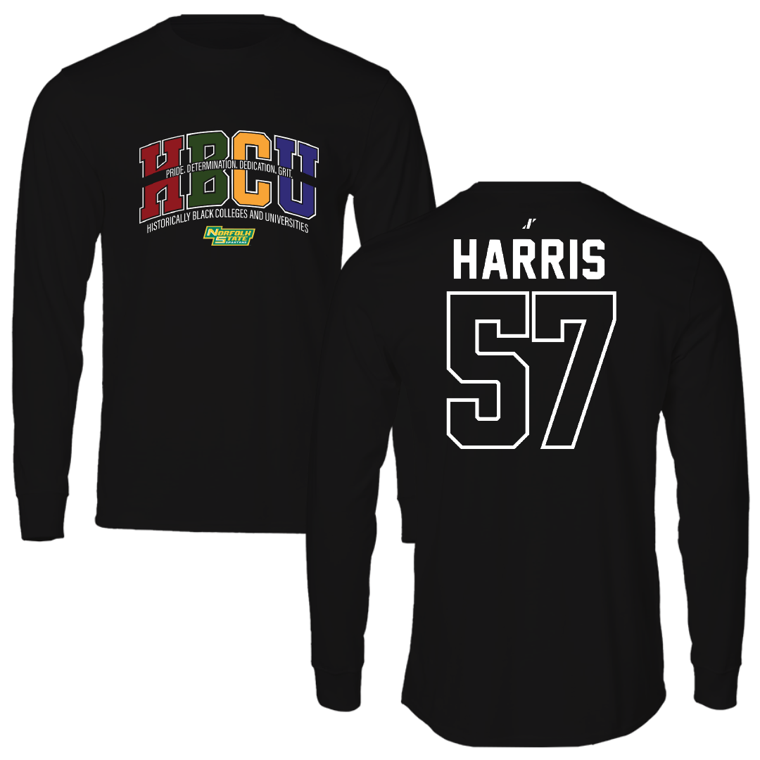 Norfolk State University Football Black HBCU Performance Long Sleeve - #57 Stewart Harris