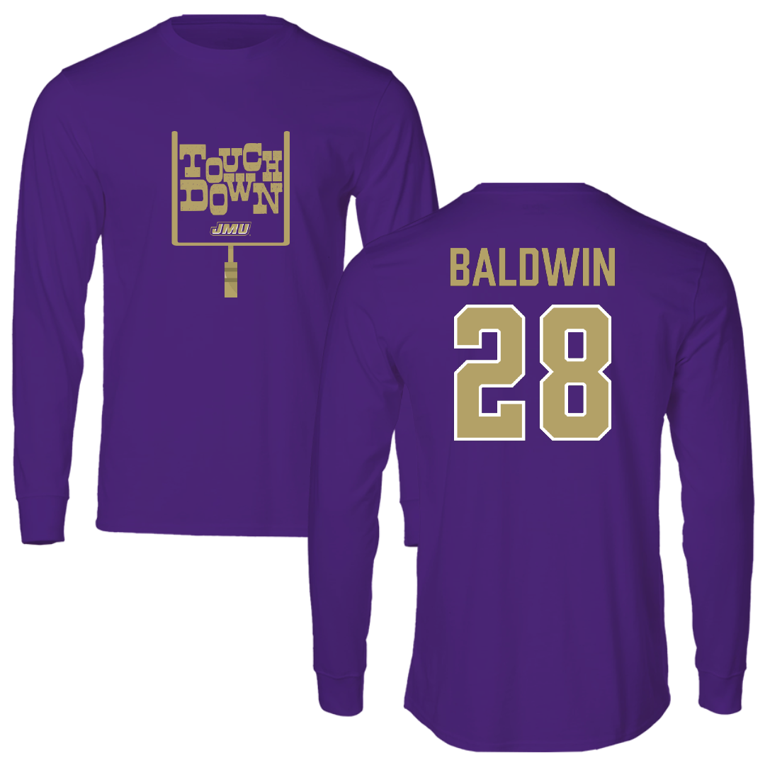 James Madison University Football Purple Touchdown Long Sleeve - #28 Ke'Marion Baldwin