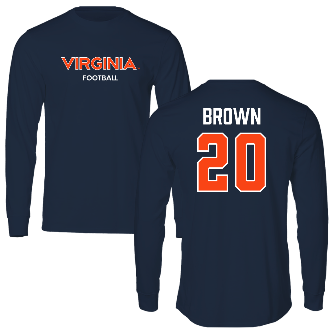 University of Virginia Football Navy Performance Long Sleeve - #20 Xavier Brown