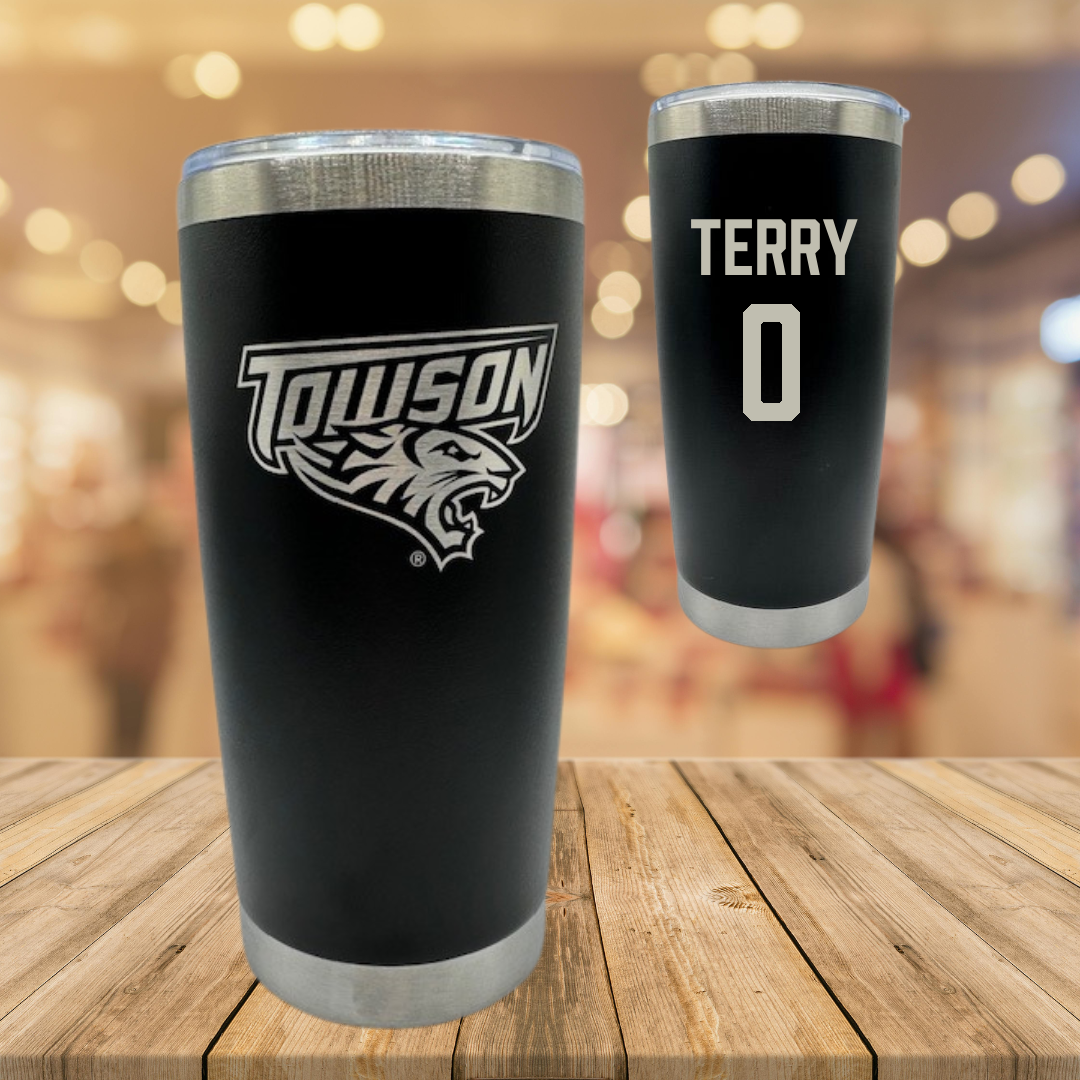 Towson University Football Black Stainless Steel Tumbler - #0 Xavier Terry