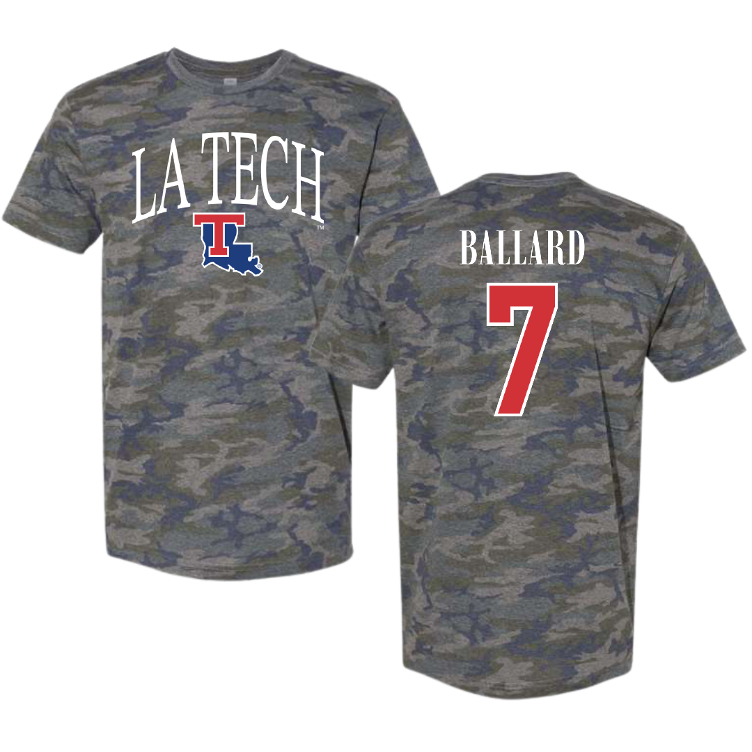 Louisiana Tech University Baseball Vintage Camo Tee - #7 Mike Ballard
