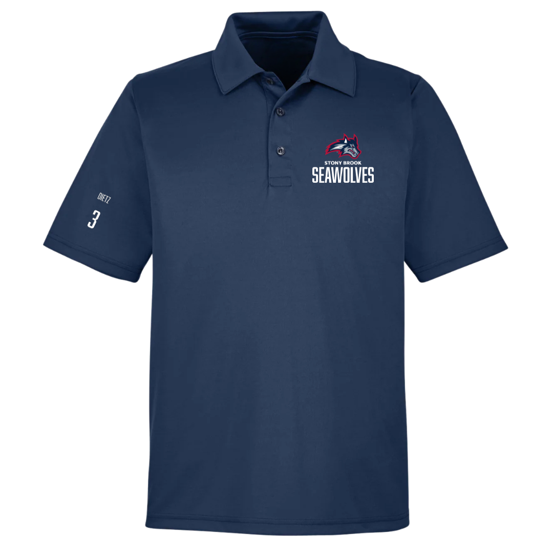 Stony Brook University Football Navy Polo - #3 Marqeese Dietz