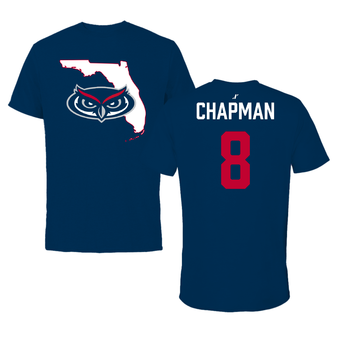 Florida Atlantic University Soccer Navy State Tee - #8 Caleb Chapman