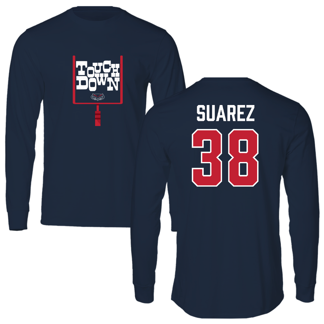 Florida Atlantic University Football Navy Touchdown Long Sleeve - #38 Morgan Suarez
