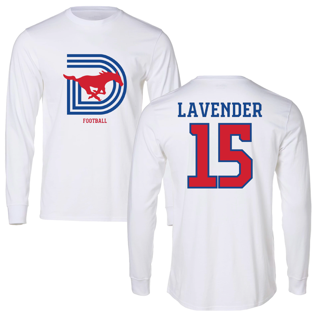 Southern Methodist University Football White Performance Long Sleeve - #15 Jaxson Lavender