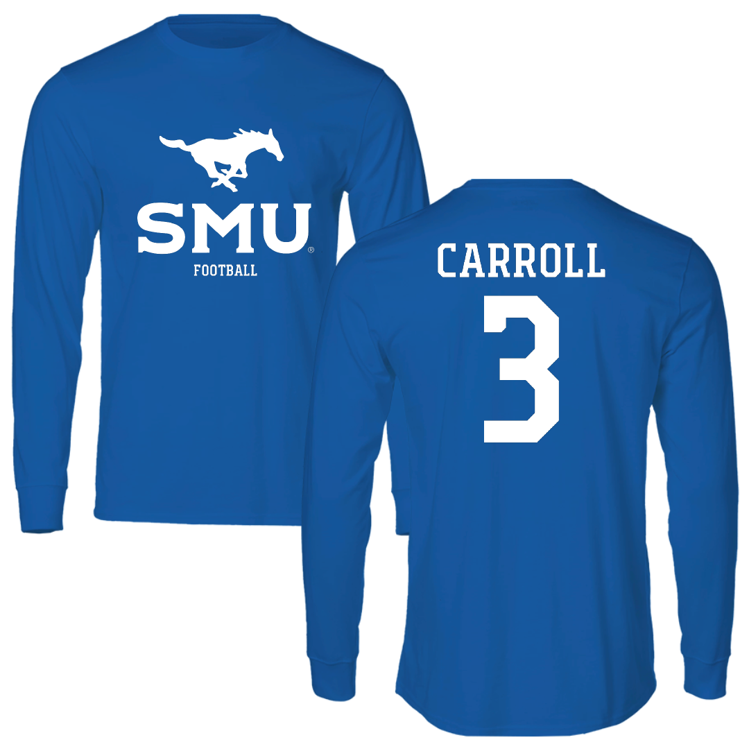 Southern Methodist University Football Blue Mascot Performance Long Sleeve - #3 Jamarion Carroll