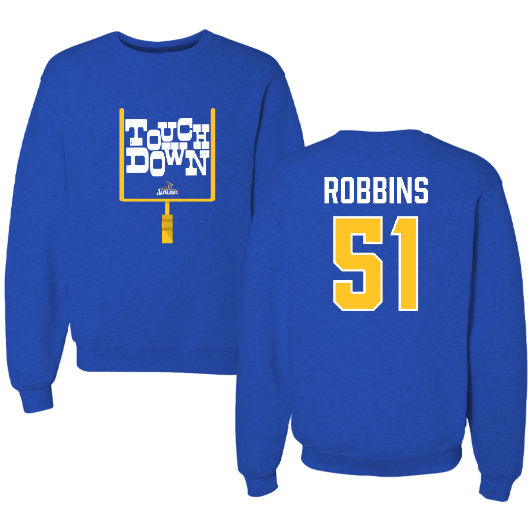 Texas A&M University-Kingsville Football Blue Touchdown Crewneck - #51 Tre Robbins