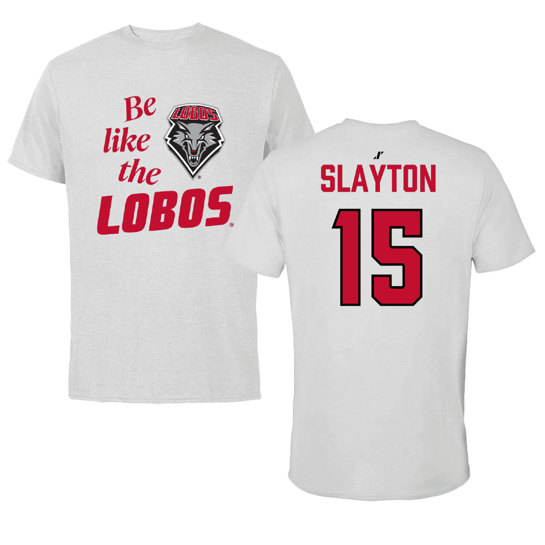 University of New Mexico Football Light Gray Be Like Us Tee - #15 Xavier Slayton