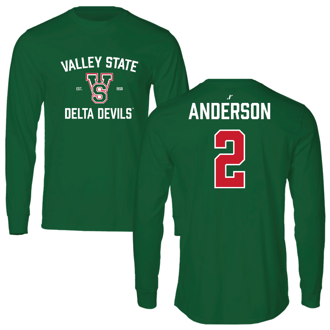Mississippi Valley State University Football Green General Long Sleeve - #2 Jordan Anderson