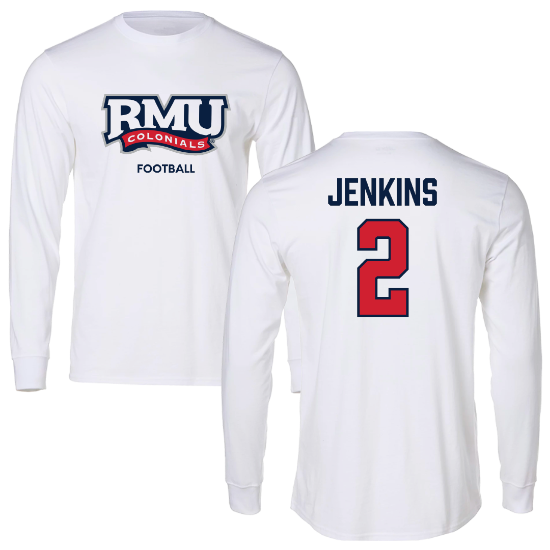 Robert Morris University Football White Performance Long Sleeve - #2 Jayson Jenkins