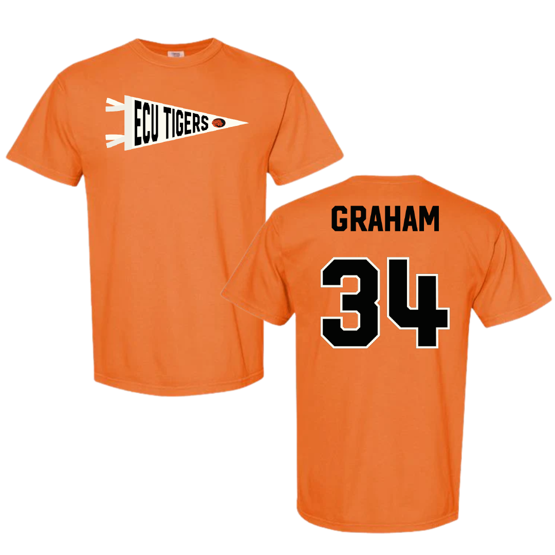 East Central University Football Orange Pennant Comfort Colors Tee - #34 Joshua Graham