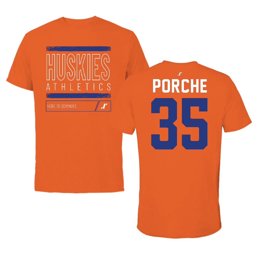 Houston Christian University Baseball Orange Dominate Performance Tee - #35 Ryan Porche