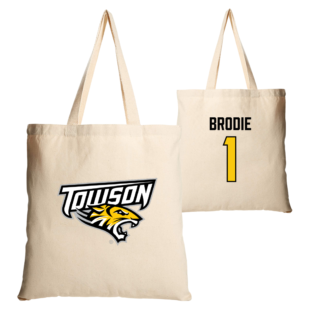 Towson University Football Tan Canvas Tote Bag - #1 Myles Brodie