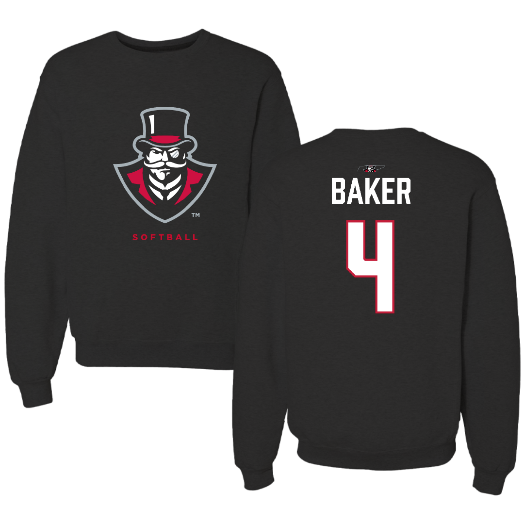 Austin Peay State University Softball Black Mascot Crewneck - #4 Emilee Baker