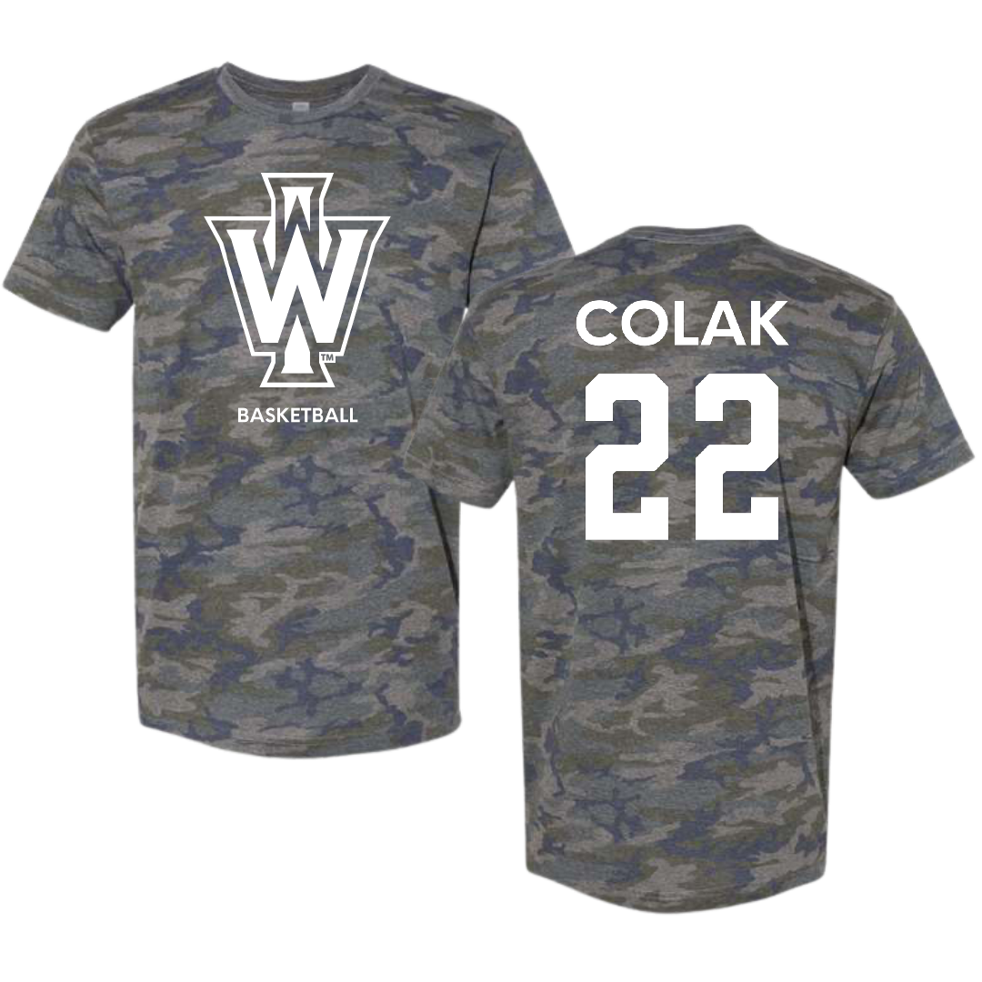 Illinois Wesleyan University Basketball (M) Vintage Camo Tee - #22 Karlo Colak