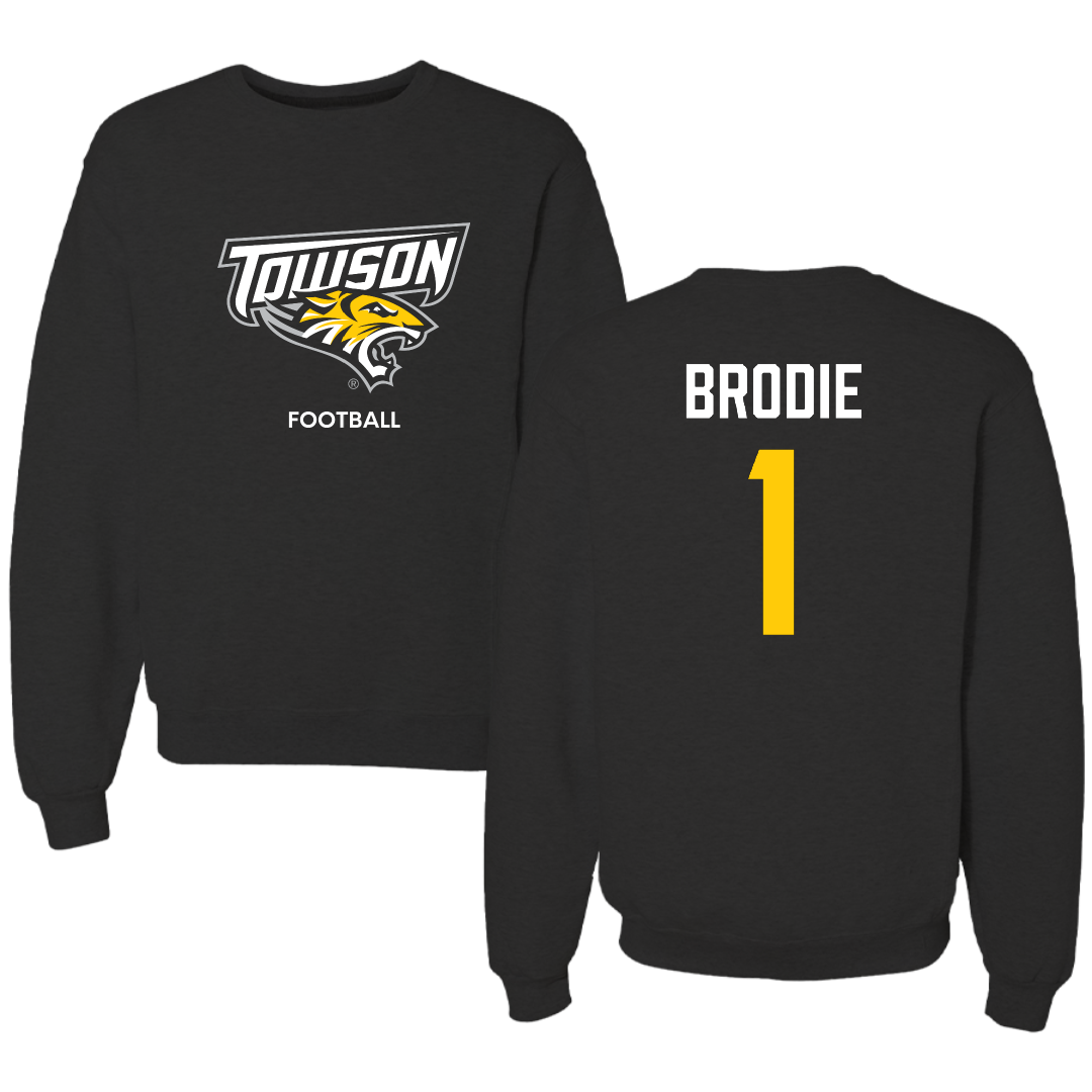 Towson University Football Black Crewneck - #1 Myles Brodie