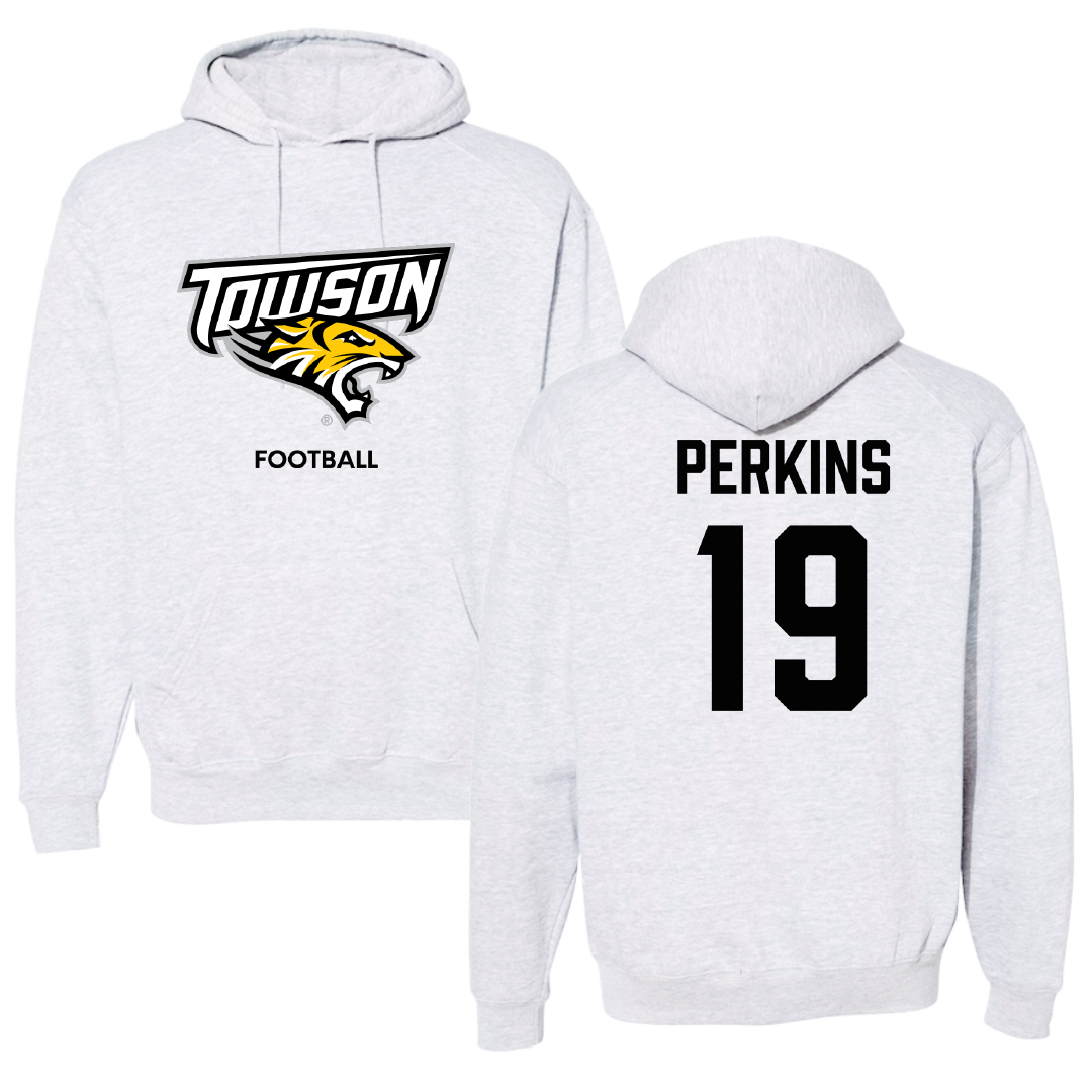 Towson University Football Light Gray Hoodie - #19 Zay Perkins