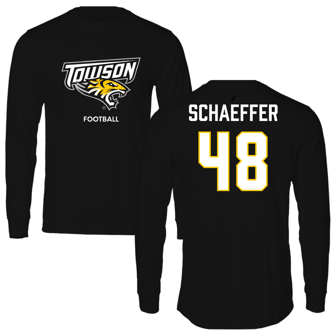 Towson University Football Black Performance Long Sleeve - #48 CJ Schaeffer