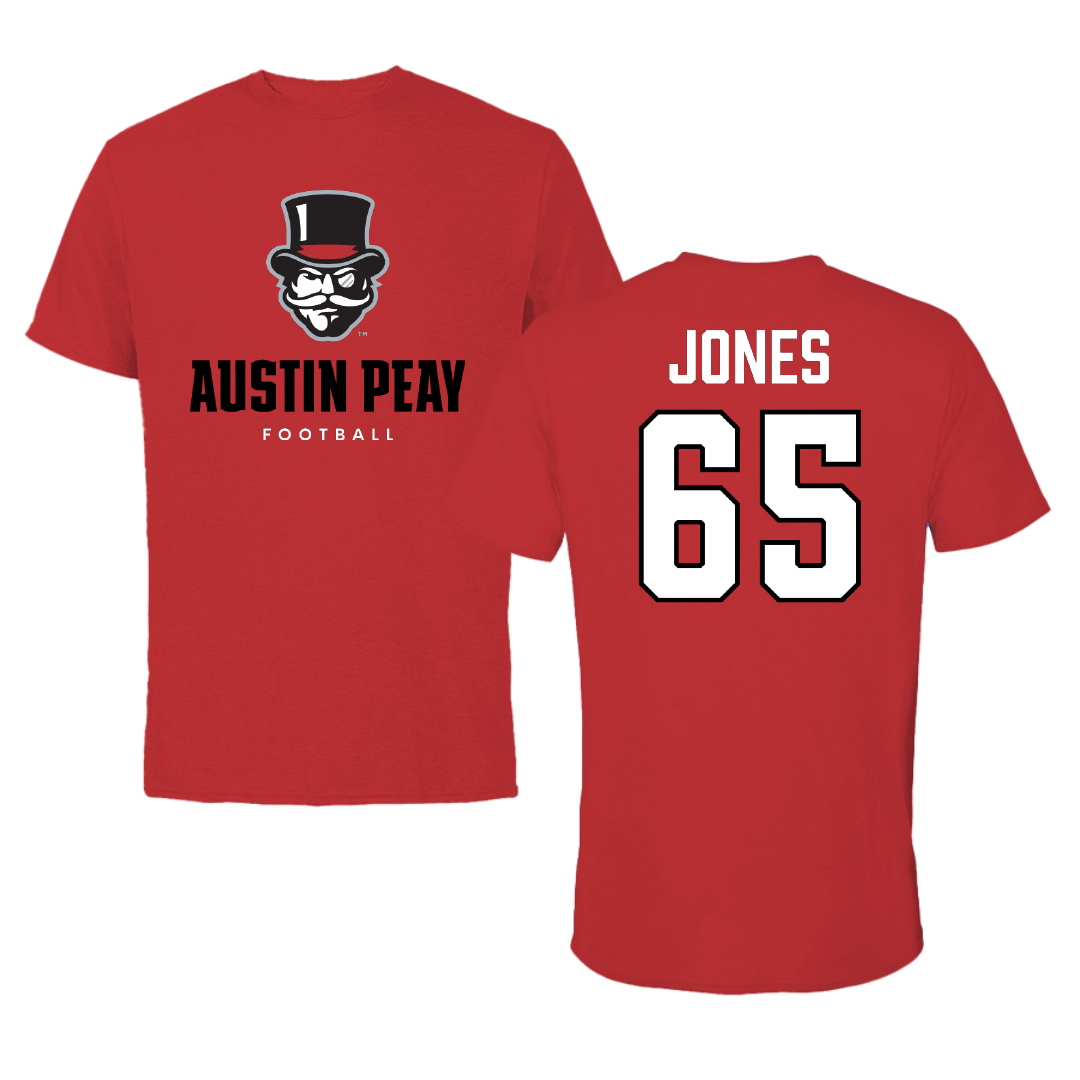 Austin Peay State University Football Red Mascot Tee - #65 Miada Jones
