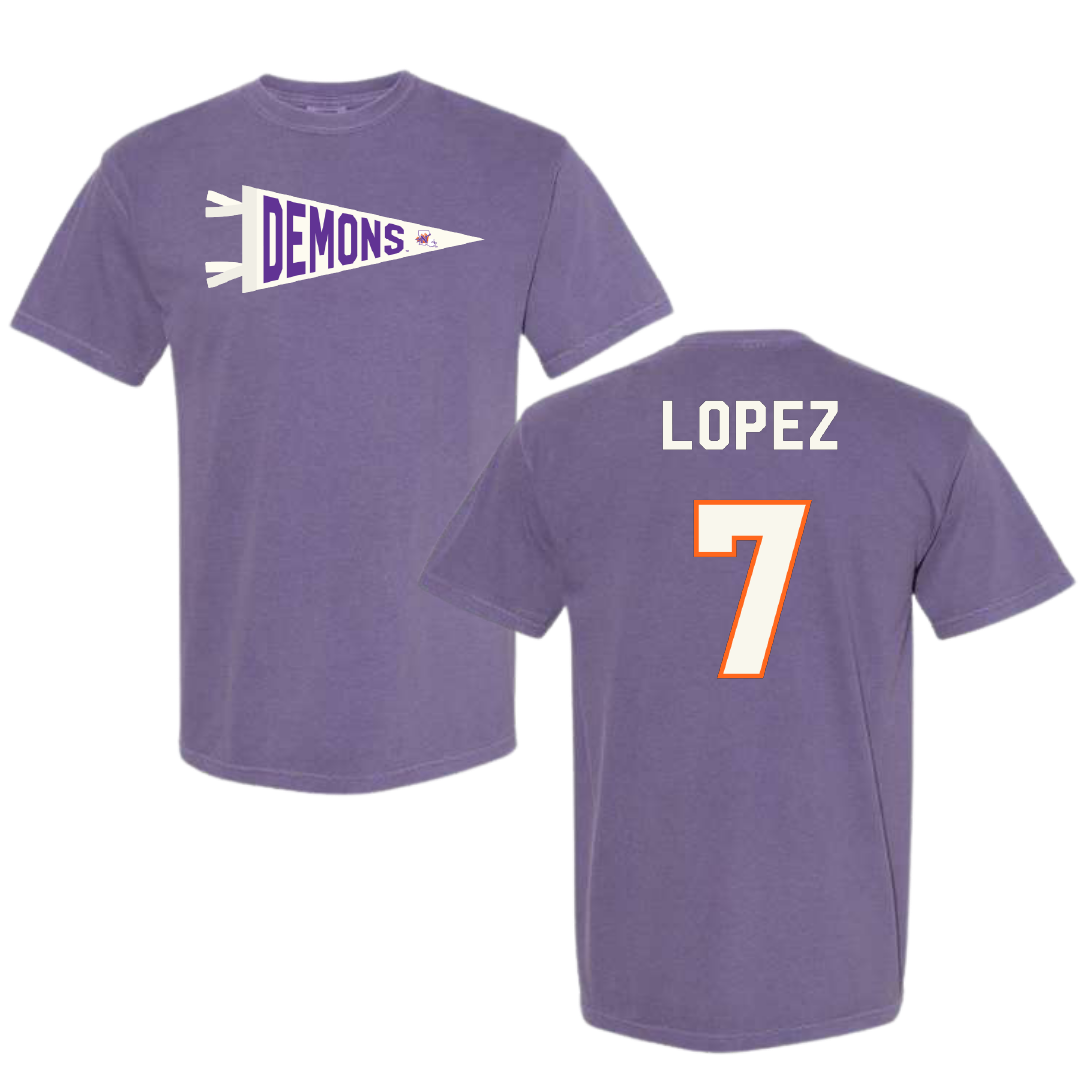 Northwestern State University Soccer Purple Pennant Comfort Colors Tee - #7 Sabrina Lopez