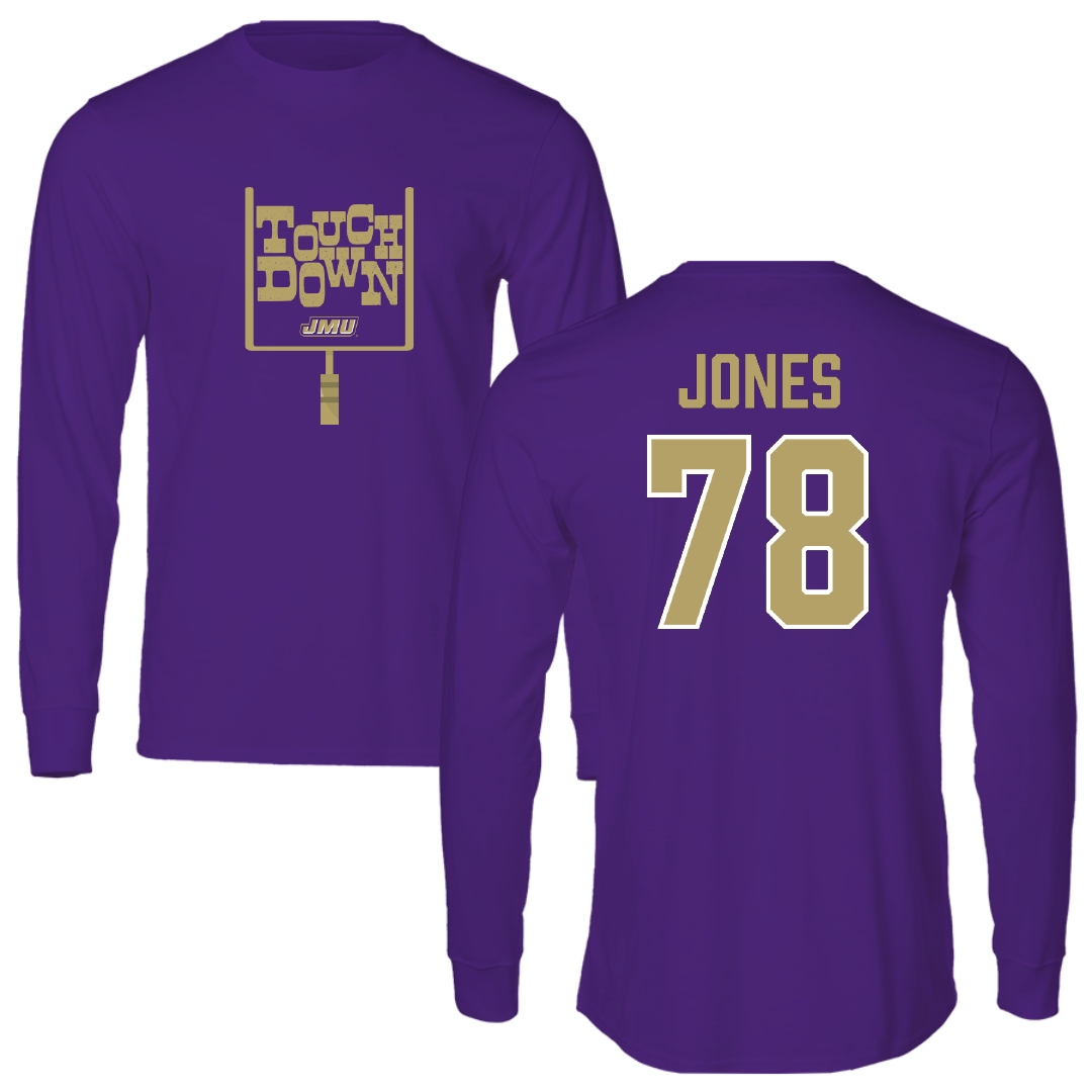 James Madison University Football Purple Touchdown Long Sleeve - #78 Cameron Jones